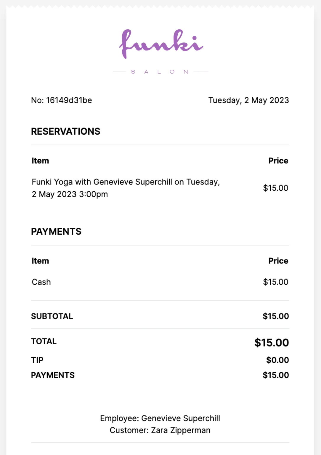 Printing a customised receipt on the Ovatu web app